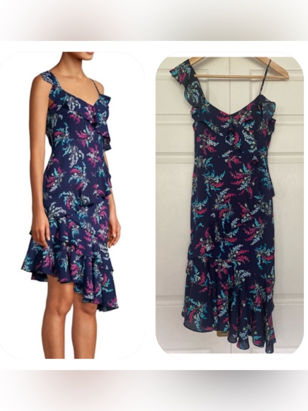 {Likely} Ophelia Floral Asymmetrical Ruffle Dress in Blue - Women's 00 - NWT